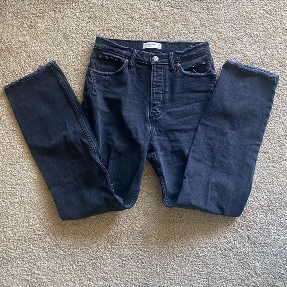 Abercrombie High Rise Dad Jeans size 26 short black distressed - Picture 13 of 15